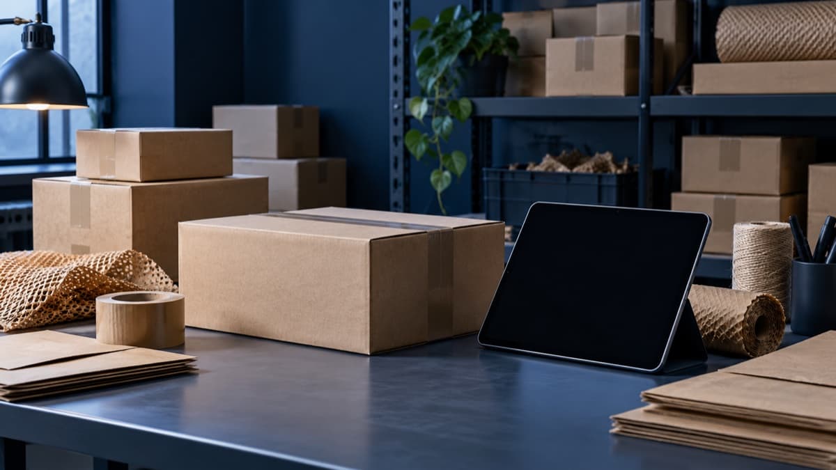 Organized parcel packing workspace