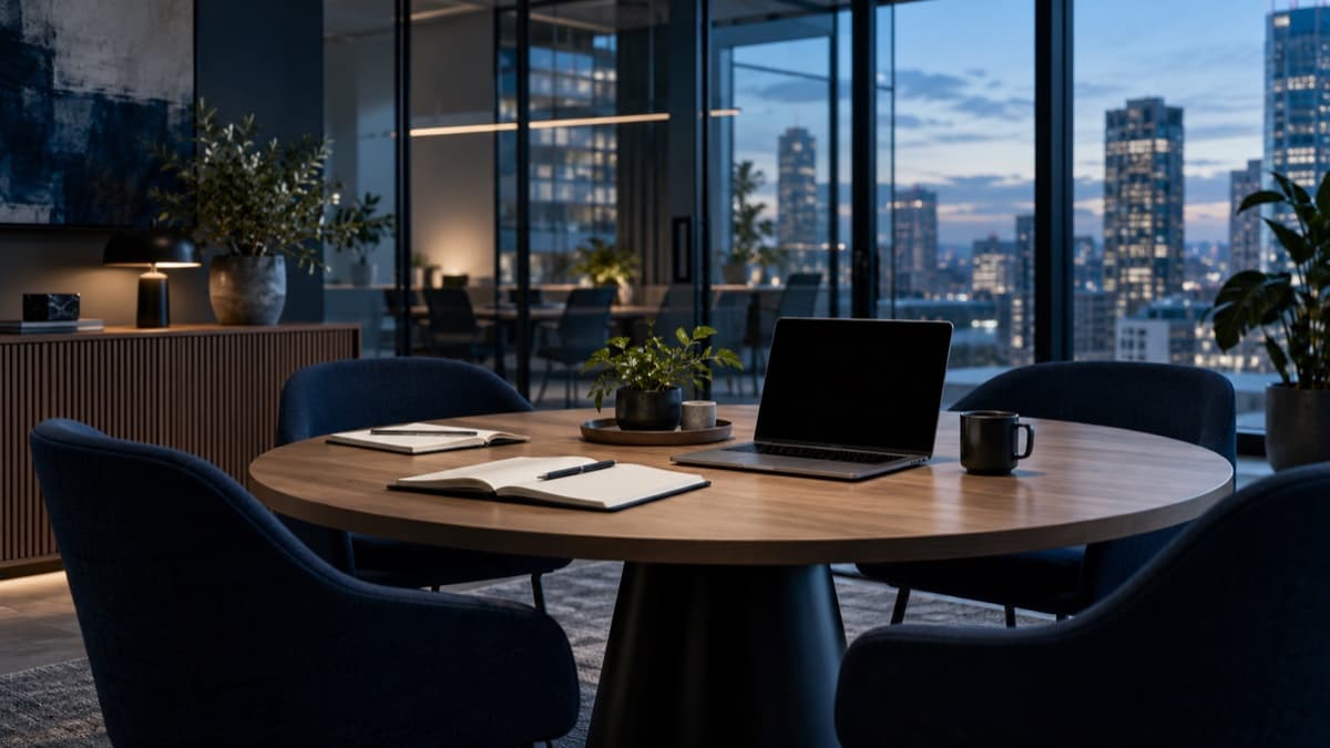 Contemporary meeting space prepared for a client consultation